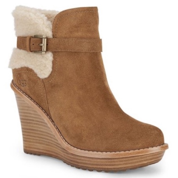 Ugg Suede Wedge Shearling Boot Chestnut - Picture 9 of 9
